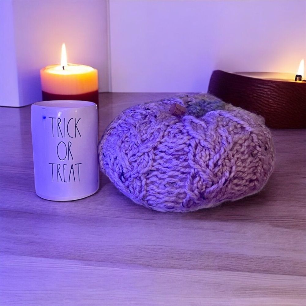 Rae Dunn Trick or Treat Candle and Handknit Pumpkin